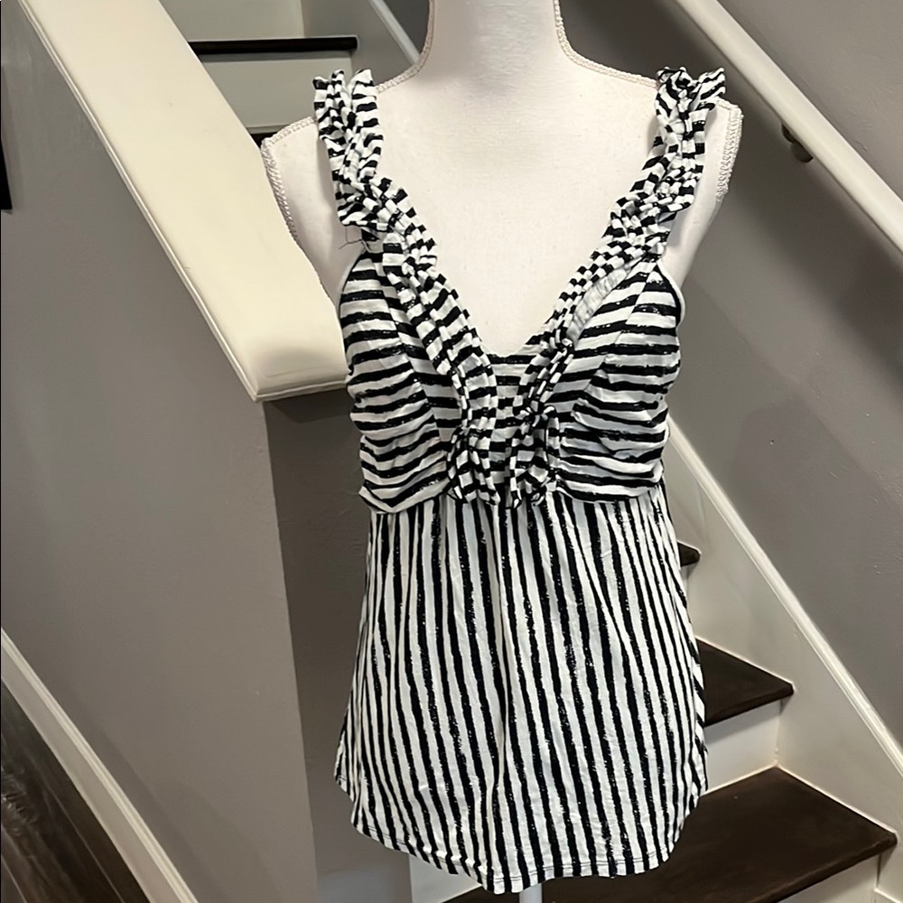 INC International Concepts Black & White striped Summer Blouse. Like New XL